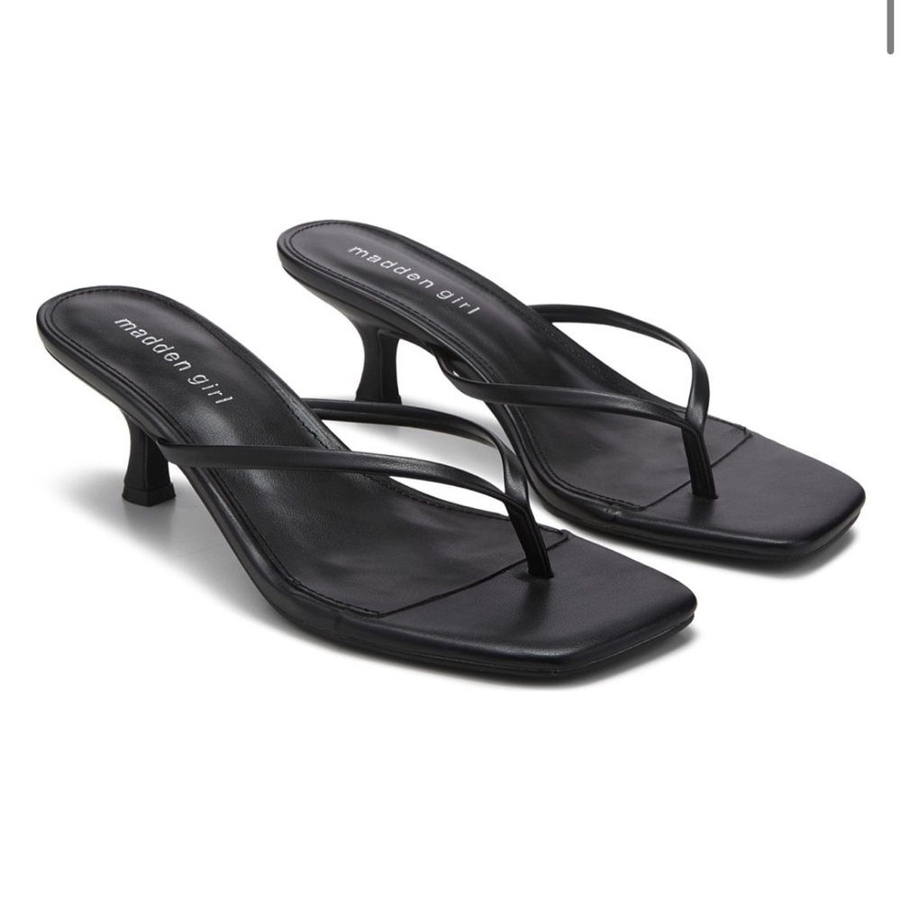 Madden Girl Black Charlene Kitten Heel Thong Sandal